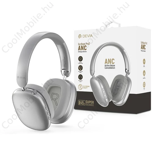 Devia EarBass Pro2 ANC Bluetooth sztereó fejhallgató beépített mikrofonnal - ezüst