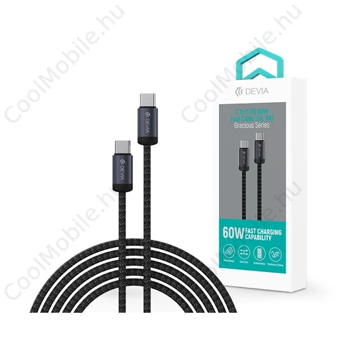 Devia Gracious Series 60W PD Type-C/Type-C adat- és töltőkábel 1m - fekete