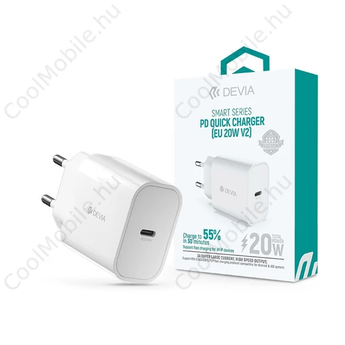 Devia Smart Series V2 20W PD hálózati gyorstöltő adapter Type-C - fehér