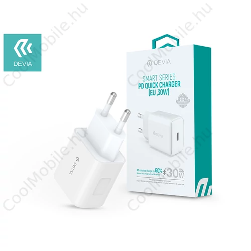 Devia Smart Series 30W PD hálózati gyorstöltő adapter Type-C - fehér