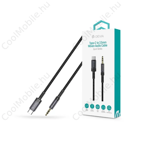 Devia iPure Series Woven AUX 3,5mm jack/Type-C audio kábel 1m - fekete