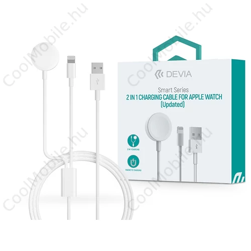 Devia mágneses töltőkábel Apple Watch órához + USB-A - Lightning kábel - Devia  Smart Series 2in1 Charging Cable for Apple Watch - fehér