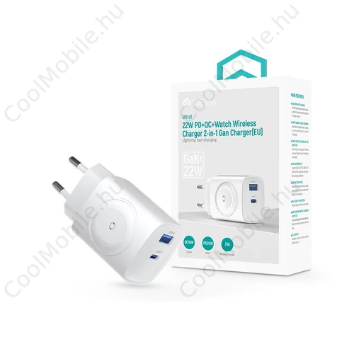 Devia Ultra1 22W PD+QC+Apple Watch 2in1 hálózati gyorstöltő adapter - fehér
