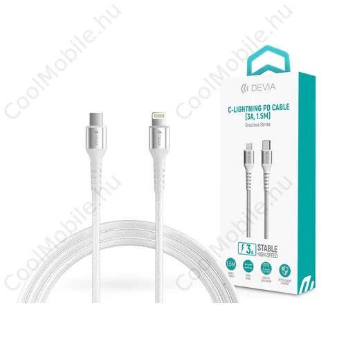 Devia Gracious Series USB Type-C/Lightning adat- és töltőkábel 1,5m - 5V/3A - fehér
