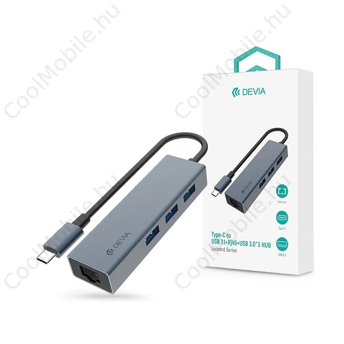 Devia Leopard Series 5 in 1 USB Type-C USB 3.1/RJ45/3xUSB elosztó/adapter - szürke