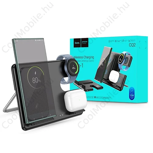 HOCO CQ2 3in1 Phone+Samsung Watch+Headset Qi vezeték nélküli töltő - fekete