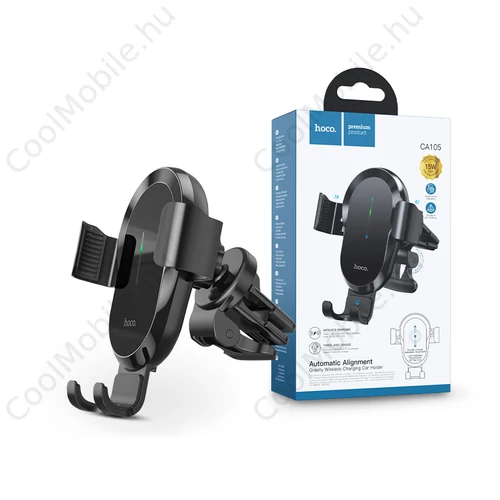 HOCO szellőzőrácsba illeszthető vezeték nélküli autós tartó/gyorstöltő - 15 W - HOCO CA105 Wireless Charging Car Holder - fekete
