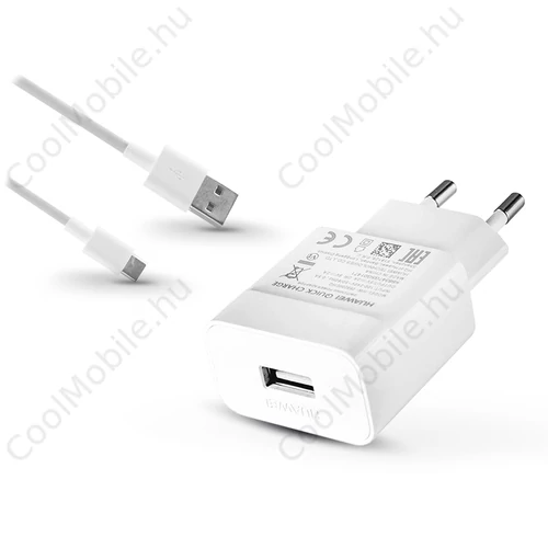 Huawei gyári USB hálózati töltő adapter + Type-C adatkábel - 5V/2A és 9V/2A - Quick Charge HW-090200EHQ + AP51 white (ECO csomagolás)