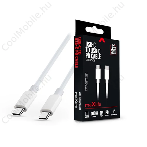 Maxlife Type-C - Type-C adat- és töltőkábel 1 m-es vezetékkel - Maxlife MXUC-05 USB-C to USB-C PD Cable - 100W - fehér