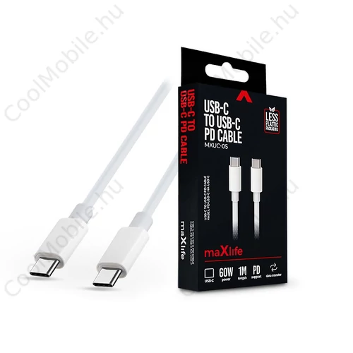 Maxlife MXUC-05 60W PD Type-C/Type-C adat- és töltőkábel 1m - fehér