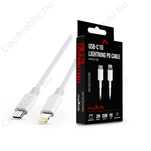 Maxlife MXUC-05 20W PD Type-C/Lightning adat- és töltőkábel 2m - fehér