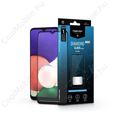 Samsung A226B Galaxy A22 5G edzett üveg képernyővédő fólia - MyScreen Protector Diamond Glass Lite Edge2.5D Full Glue - fekete