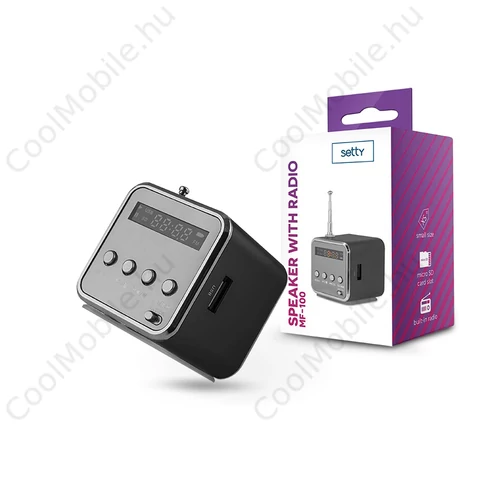 Setty mini hangszóró/FM-rádió - AUX + MicroSD kártyaolvasó + USB - Setty MF-100 Speaker with Radio - fekete