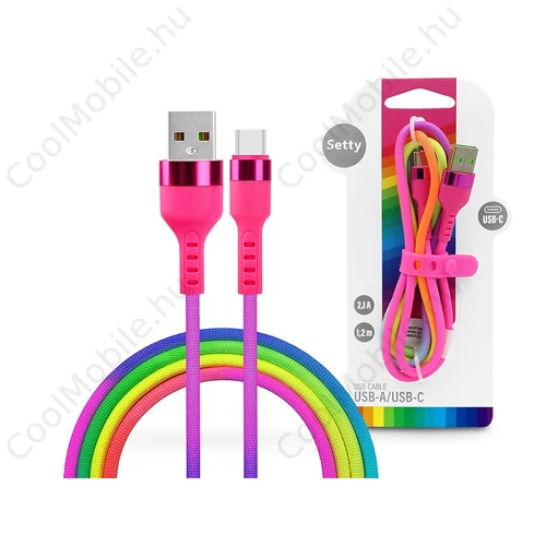 Setty 10W USB/Type-C adat- és töltőkábel 1,2m - szivárvány