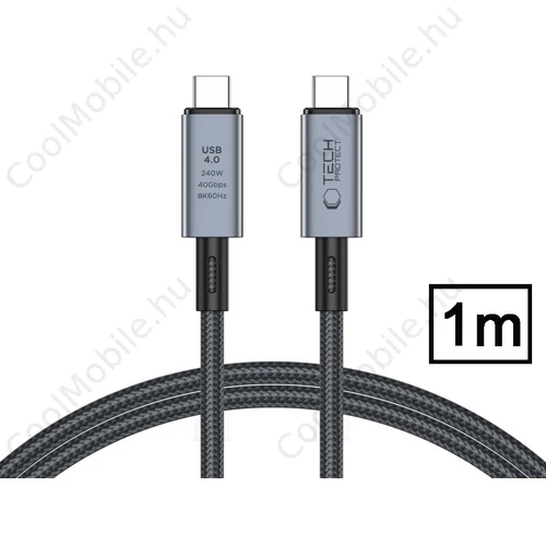 Tech-Protect Ultraboost 240W PD USB/8K/40 Gbps/Type-C - Type-C adat- és töltőkábel 2m - szürke