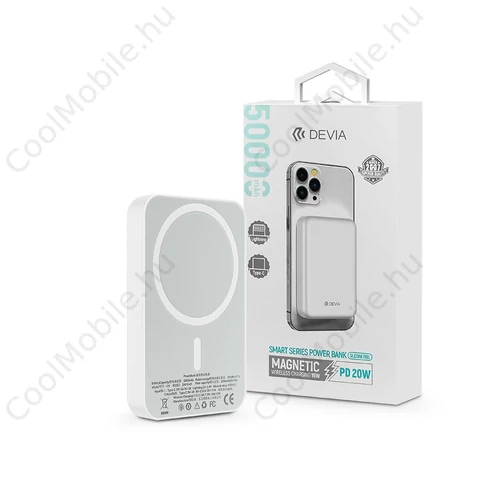 Devia Kintone Series V2 Magnet PD 20W powerbank - Lightning/Type-C - 5000 mAh - fehér