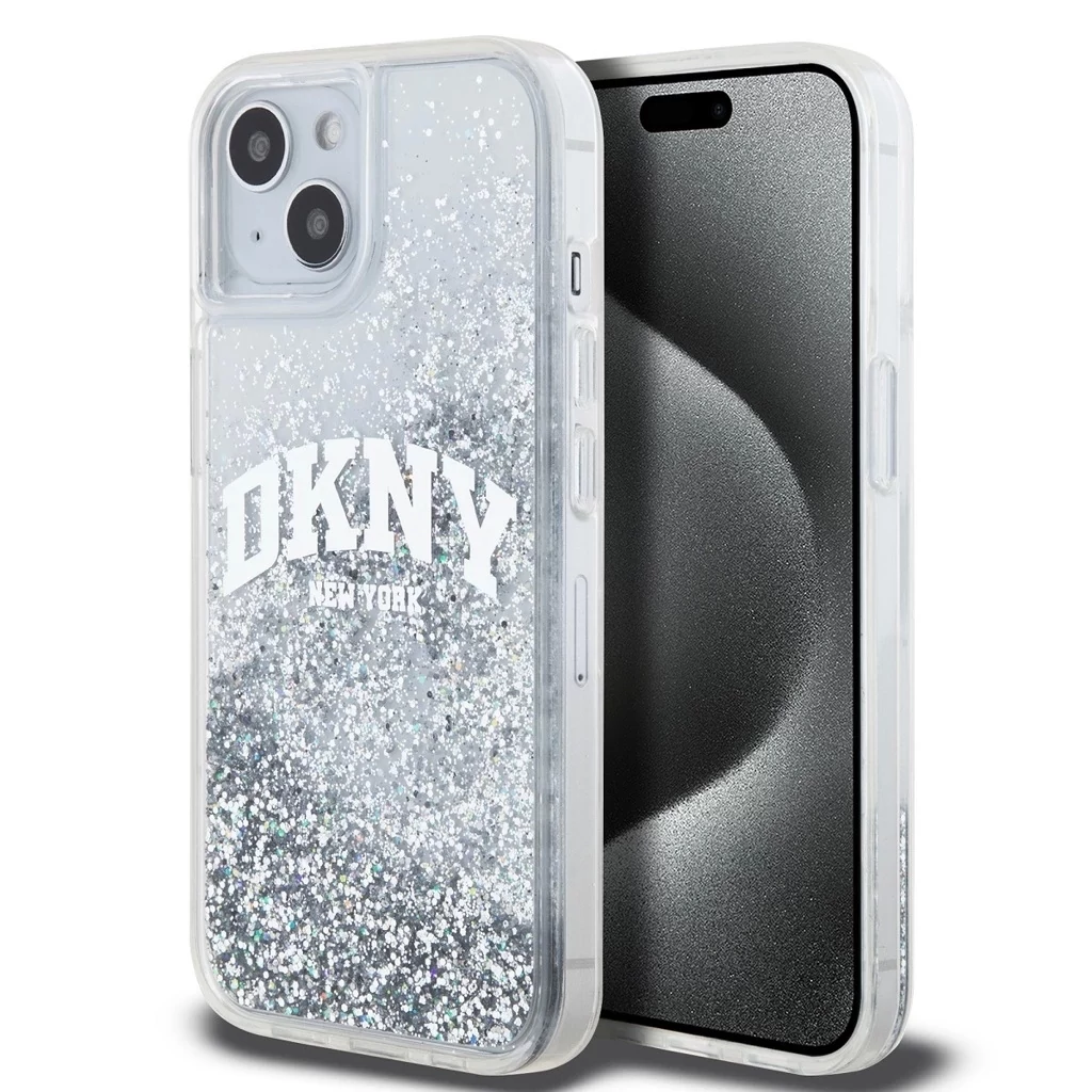 DKNY Liquid Glitter Arch Logo tok iPhone 15 készülékhez átlátszó