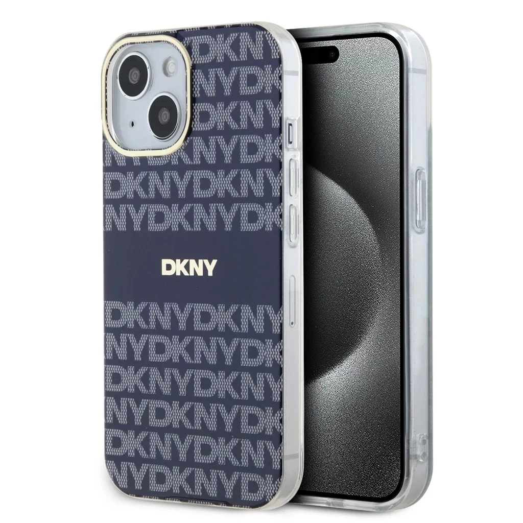 DKNY PC/TPU Repeat Pattern Tonal Stripe Magsafe tok iPhone 15 készülékhez kék