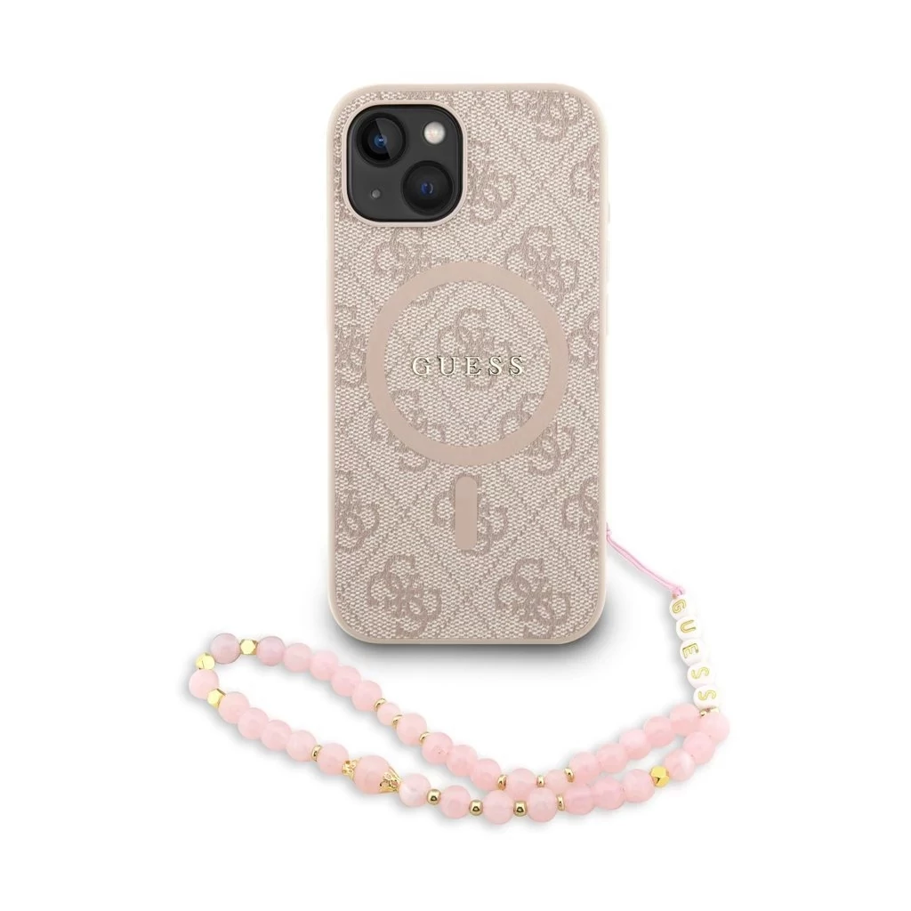 Guess PU Leather 4G Colored Ring Strap MagSafe tok iPhone 15 készülékhez rózsaszín