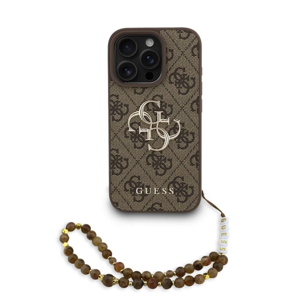Guess PU 4G Metal Logo Strap tok iPhone 16 Pro készülékhez barna