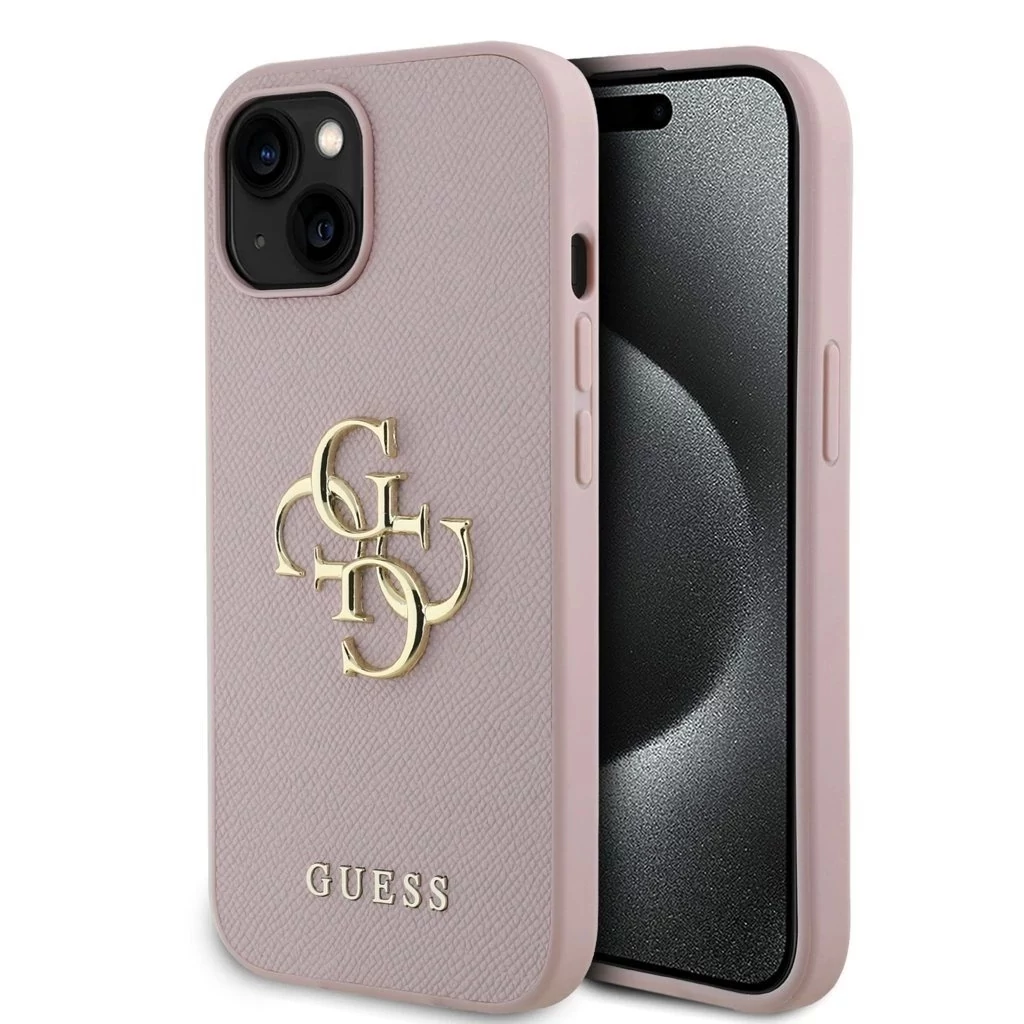 Guess PU Grained 4G Metal Logo tok iPhone 15 készülékhez rózsaszín