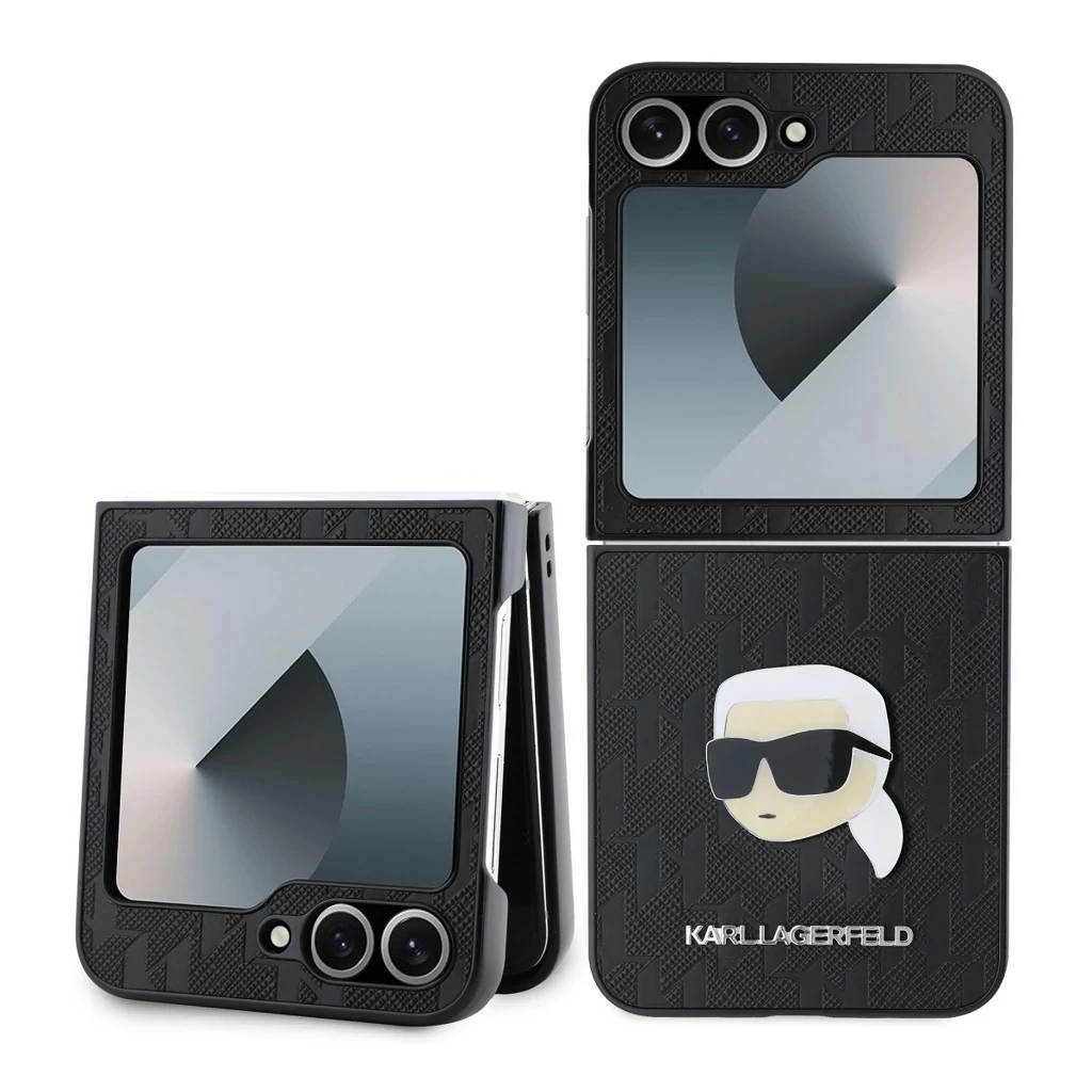 Karl Lagerfeld PU Saffiano Monogram Karl Head tok Samsung Galaxy Z Flip 6 készülékhez fekete