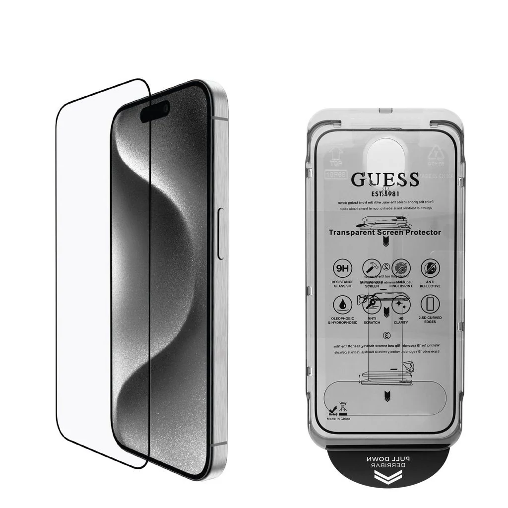 Guess kijelzővédő 2.5D iPhone 16 készülékhez fekete