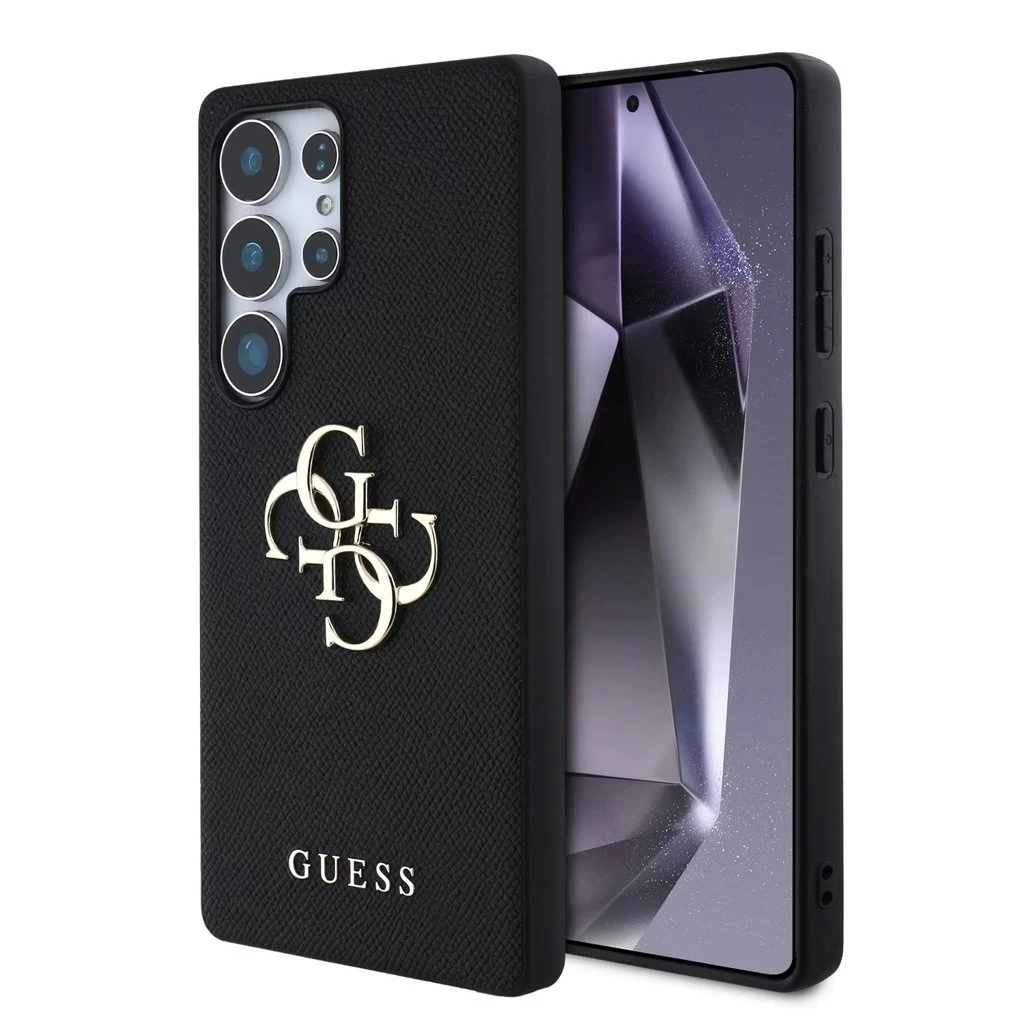 Guess PU Grained 4G Metal Logo tok Samsung Galaxy S25 Ultra készülékhez fekete