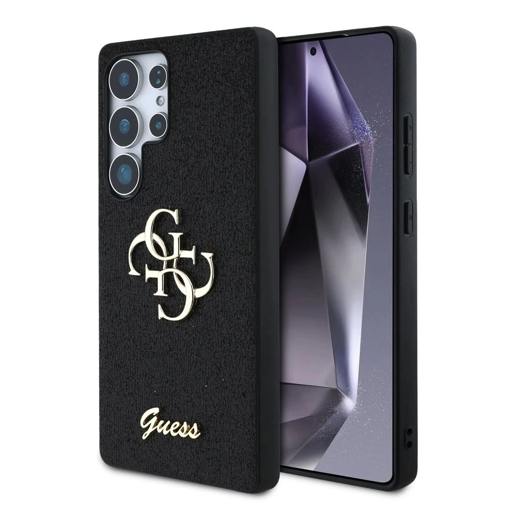 Guess PU Fixed Glitter 4G Metal Logo tok Samsung Galaxy S25 Ultra készülékhez fekete