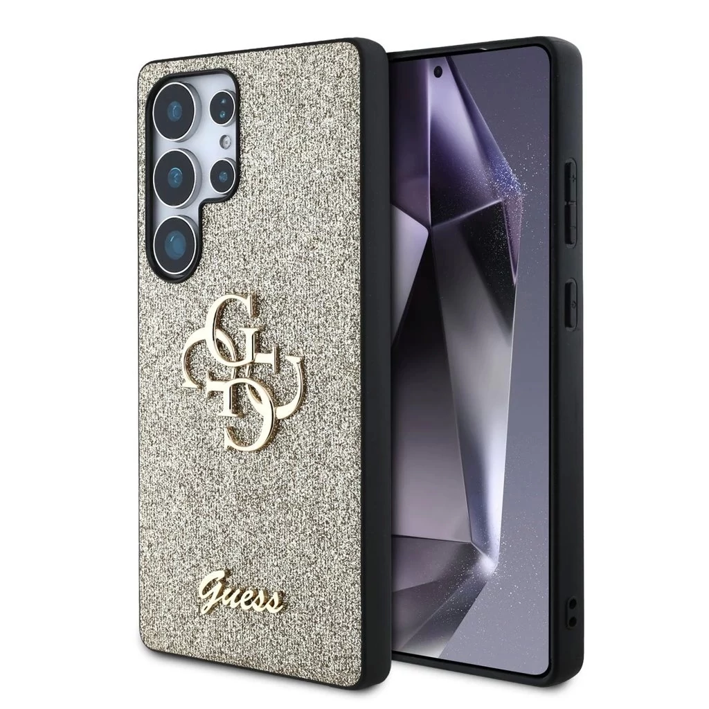 Guess PU Fixed Glitter 4G Metal Logo tok Samsung Galaxy S25 Ultra készülékhez arany