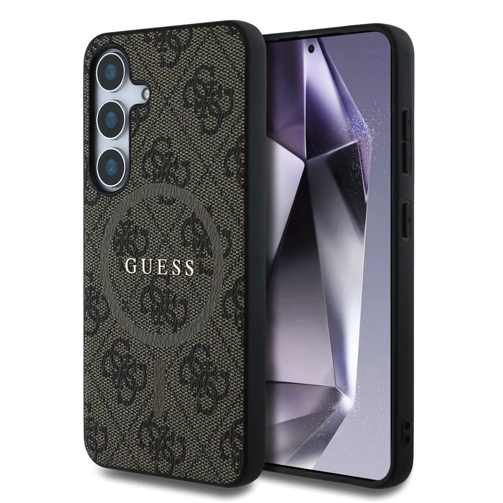 Guess PU Leather 4G Colored Ring MagSafe tok Samsung Galaxy S25 készülékhez barna