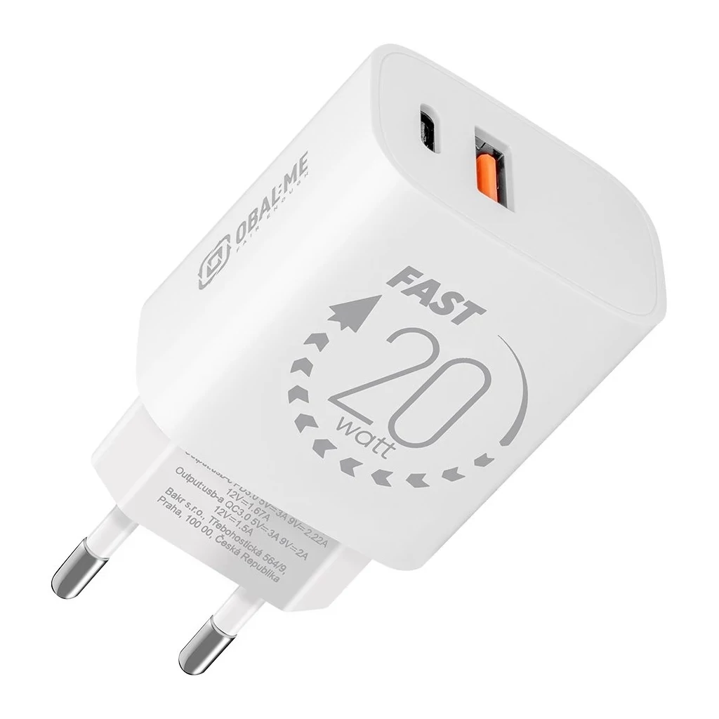 OBAL:ME fali töltő USB-A + USB-C 20W fehér