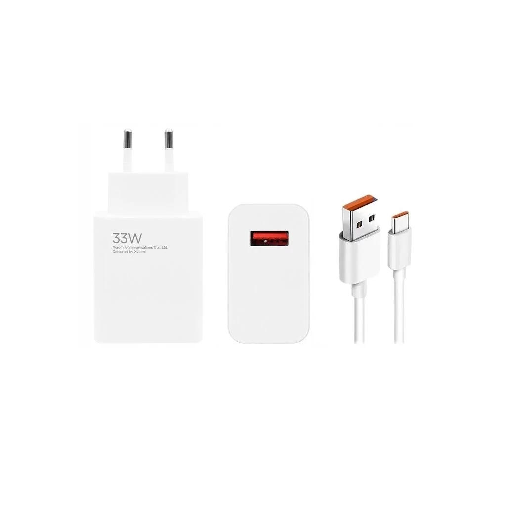 Xiaomi MDY-14-EL USB-A 33W töltő + USB-C 6A adatkábel fehér - csomagolás nélküli gyári