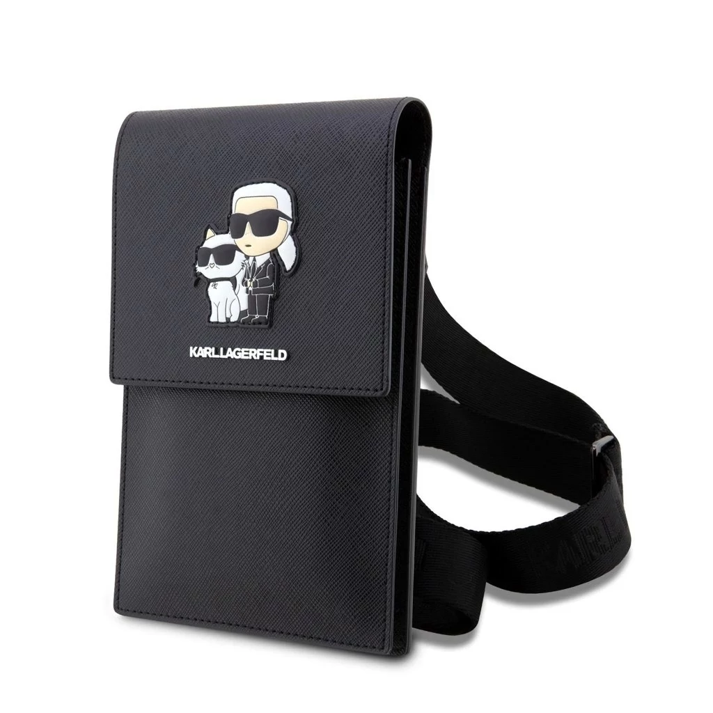 Karl Lagerfeld Saffiano Metal Logo NFT Wallet telefon táska fekete