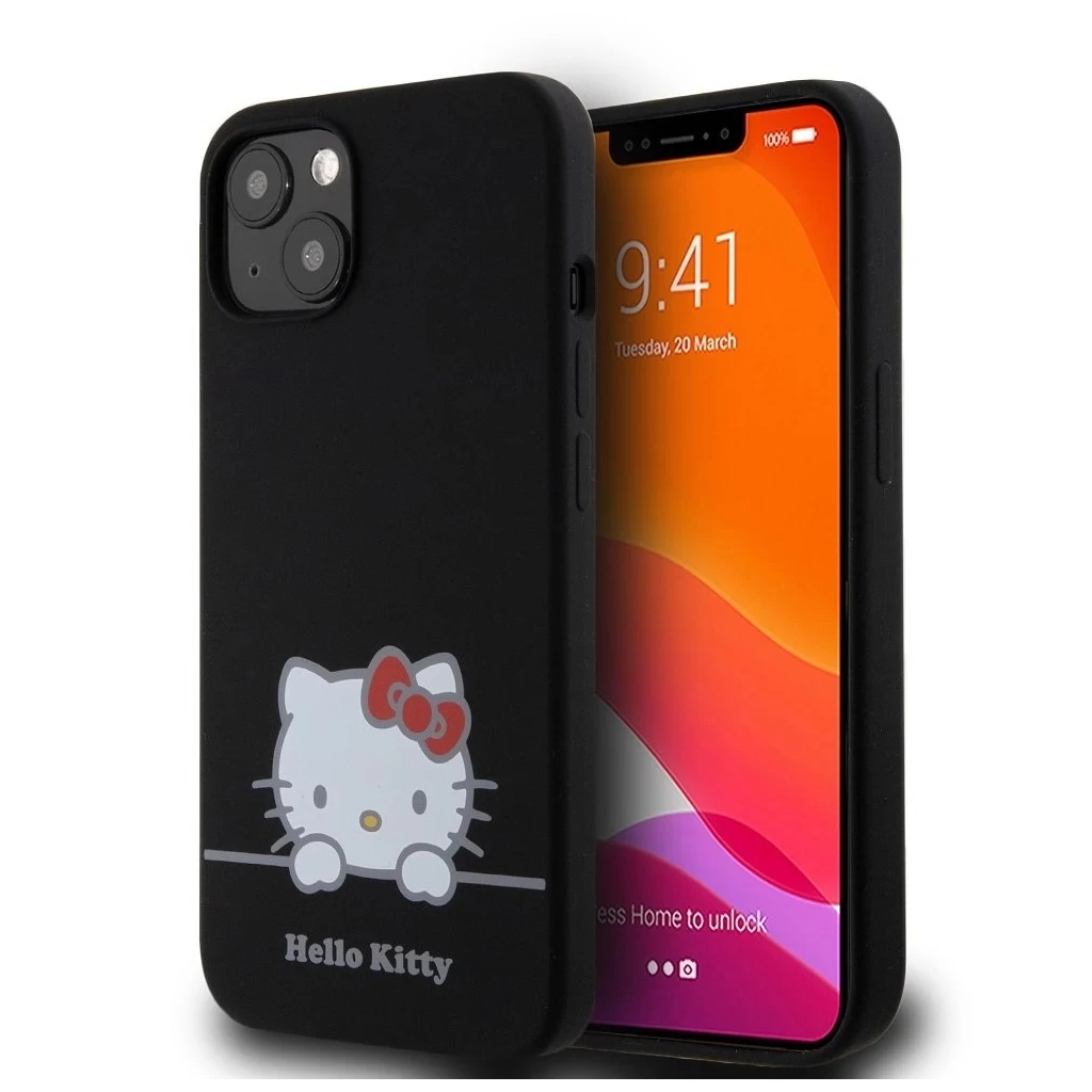 Hello Kitty Liquid Silicone Daydreaming Logo tok iPhone 13 Pro készülékhez fekete