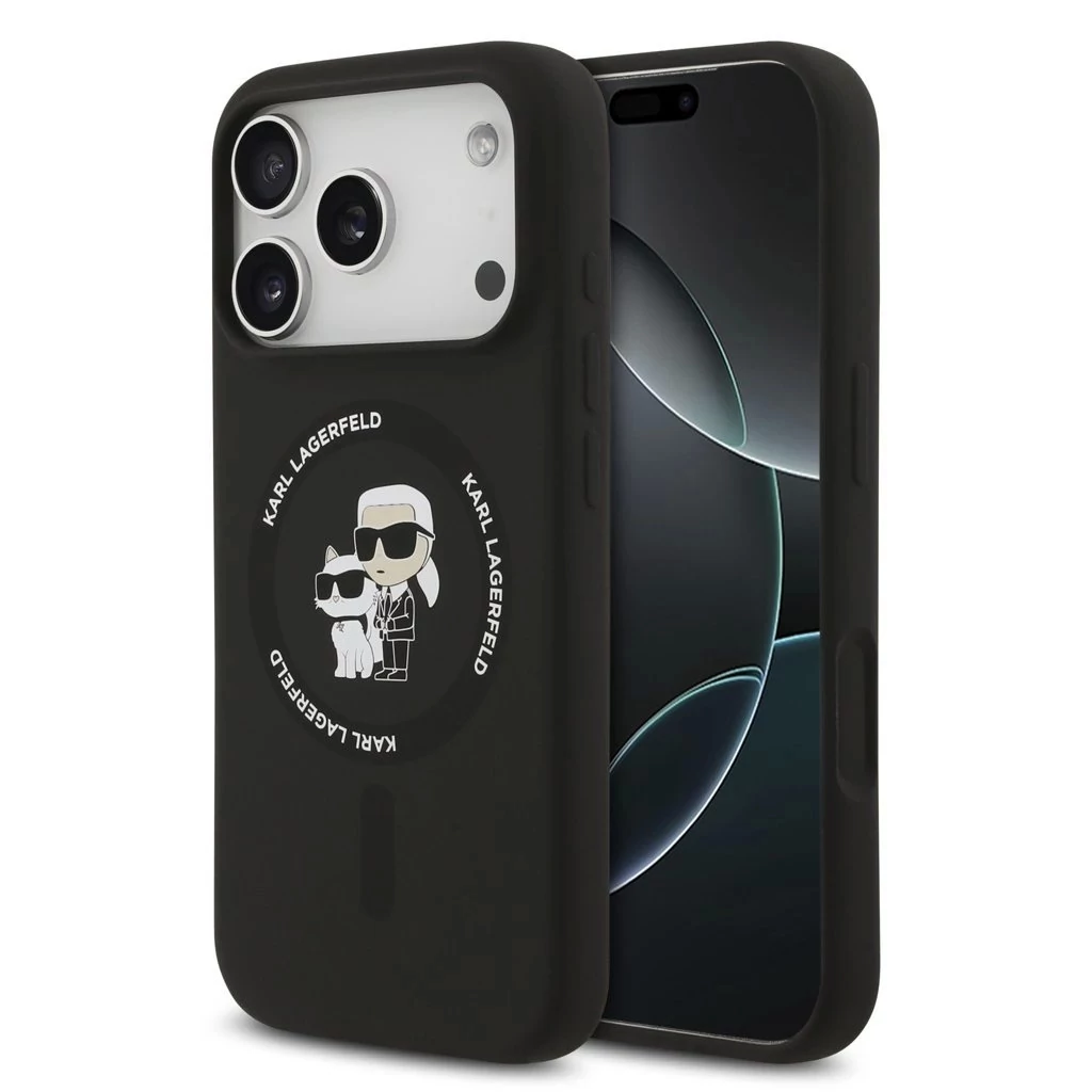 Karl Lagerfeld Liquid Silicone Karl and Choupette MagSafe hátsó tok iPhone 17 Pro készülékhez fekete
