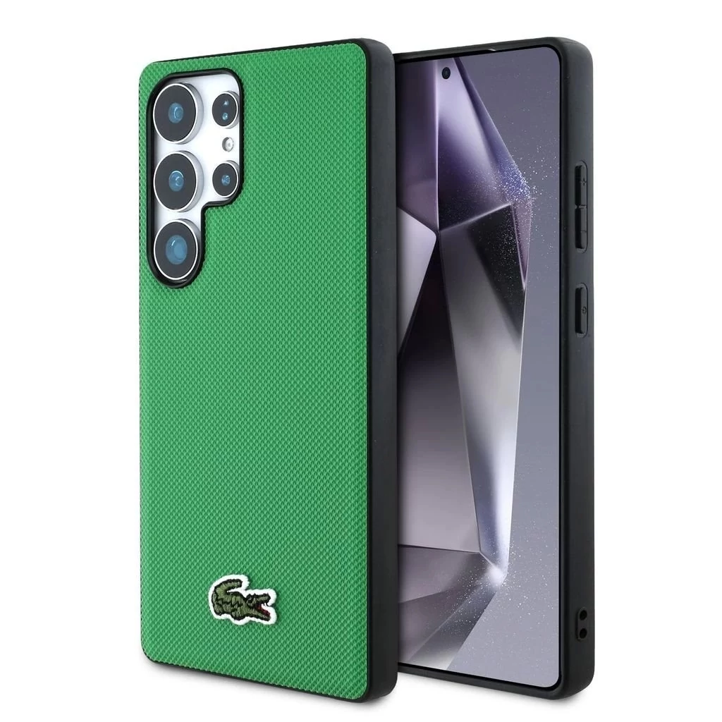 Lacoste Iconic Petit Pique Woven Logo MagSafe hátsó tok Samsung Galaxy S25 Ultra készülékhez zöld
