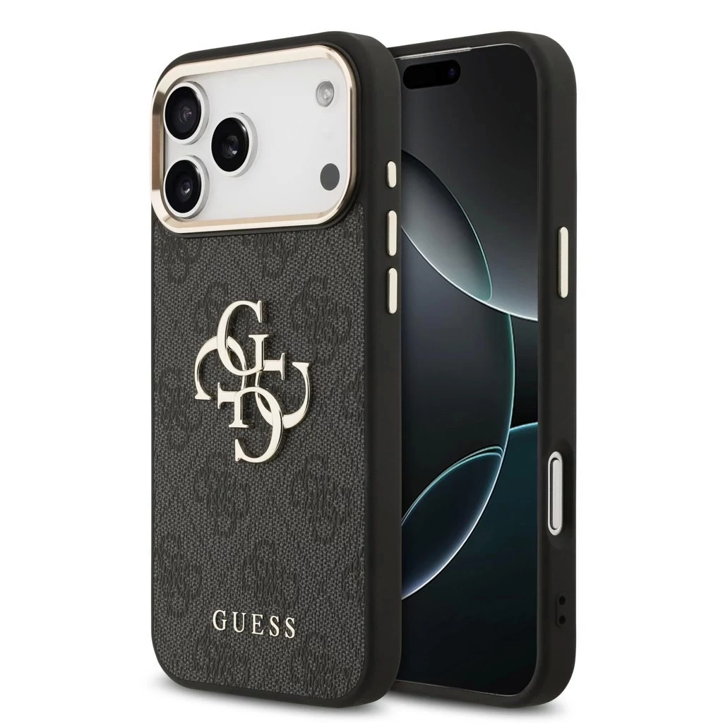 Guess PU Leather 4G Metal Logo Gold Frame MagSafe tok iPhone 17 Pro Max készülékhez fekete