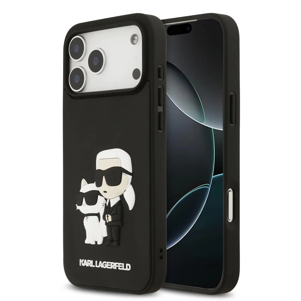 Karl Lagerfeld 3D Rubber Karl and Choupette tok iPhone 17 Pro Max készülékhez fekete