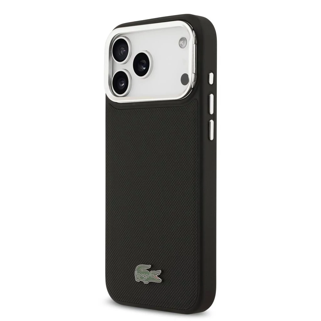 Lacoste Iconic Petit Pique kameraállványos MagSafe tok iPhone 17 Pro Max készülékhez fekete