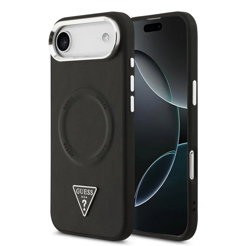 Guess PU Leather Triangle Logo MagSafe tok iPhone 17 Air készülékhez fekete