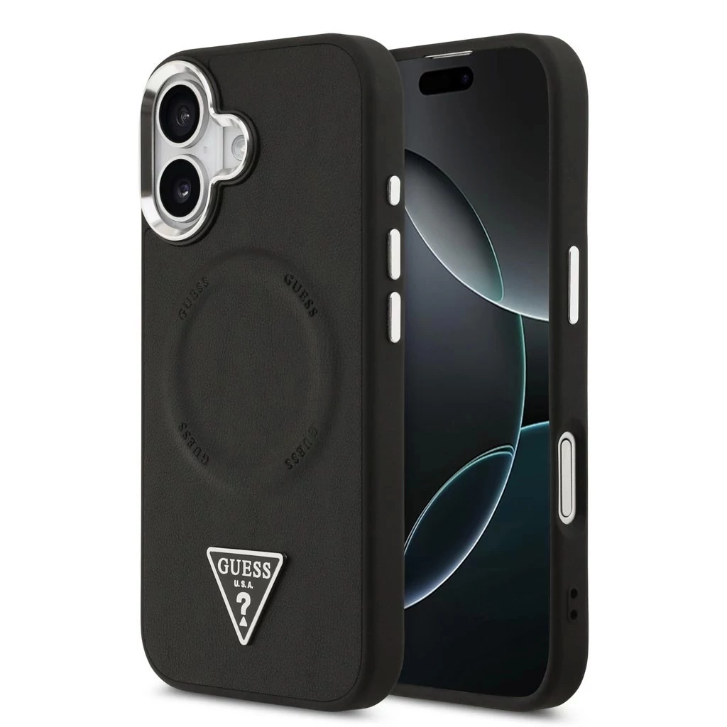 Guess PU Leather Triangle Logo MagSafe tok az iPhone 17 készülékhez fekete