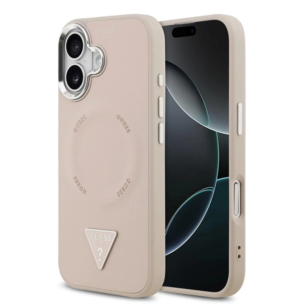 Guess PU Leather Triangle Logo MagSafe tok iPhone 17 készülékhez rózsaszín