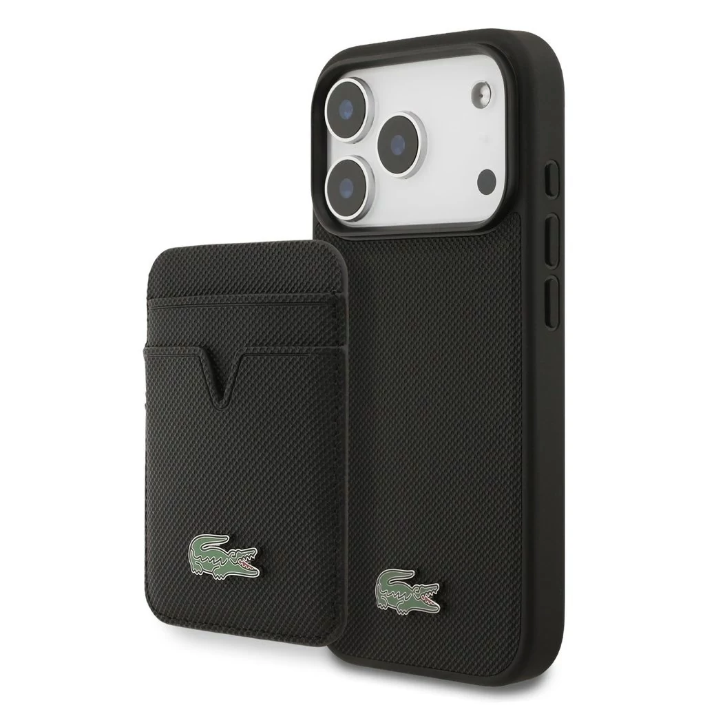 Lacoste Iconic Petit Pique MagSafe tok + pénztárca iPhone 17 Pro készülékhez fekete