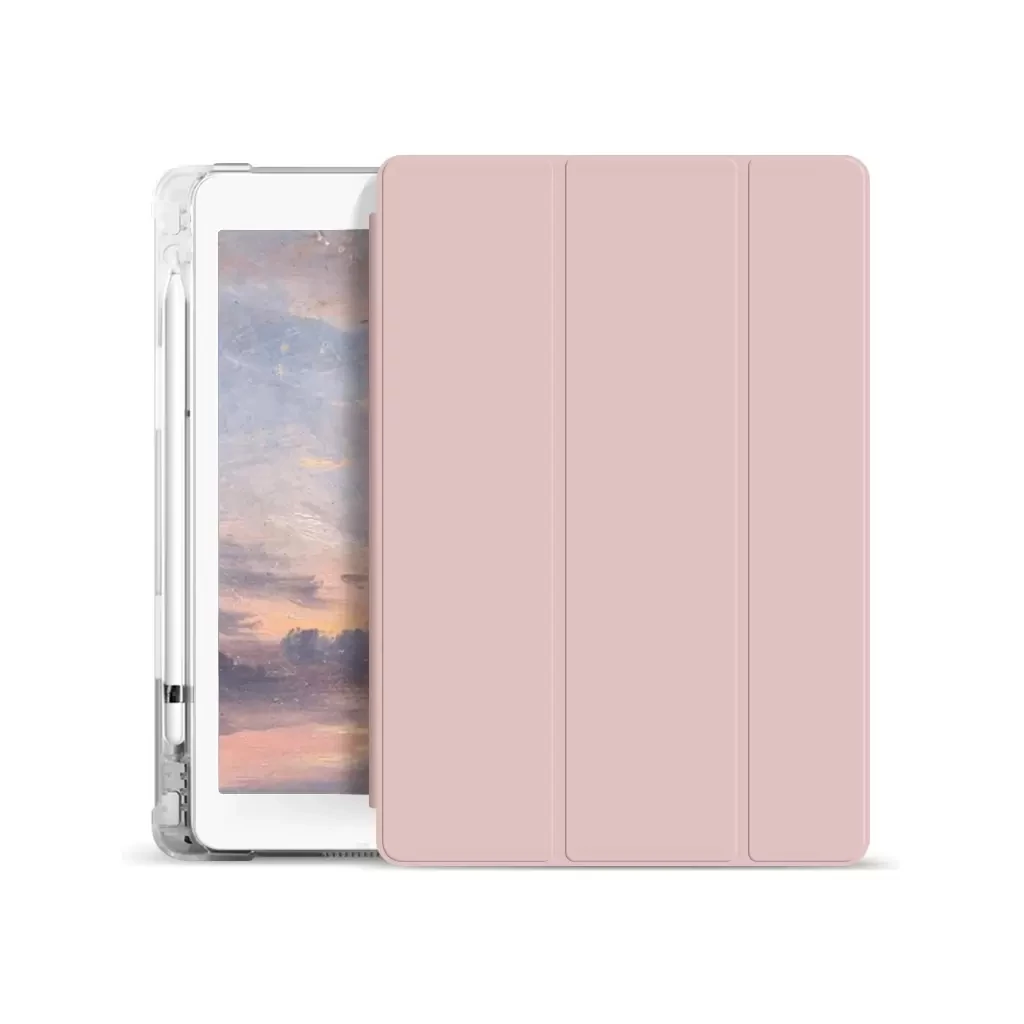 Xprotector XPRO™ Smart Book tok pencil tartóval és teljesen átlátszó szilikon hátlappal pink Apple Ipad 10,2