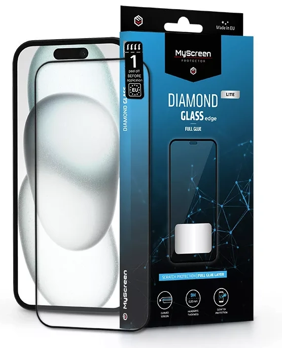 Apple iPhone 15/15 Pro edzett üveg képernyővédő fólia - MyScreen Protector      Diamond Glass Lite Edge2.5D Full Glue - black