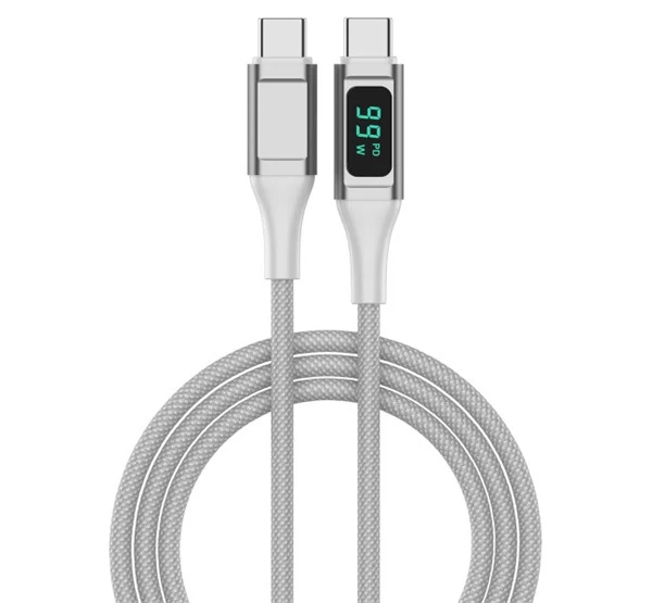 4smarts DigitCord Type-C - Type-C adatkábel kijelzővel 1,5m, fehér