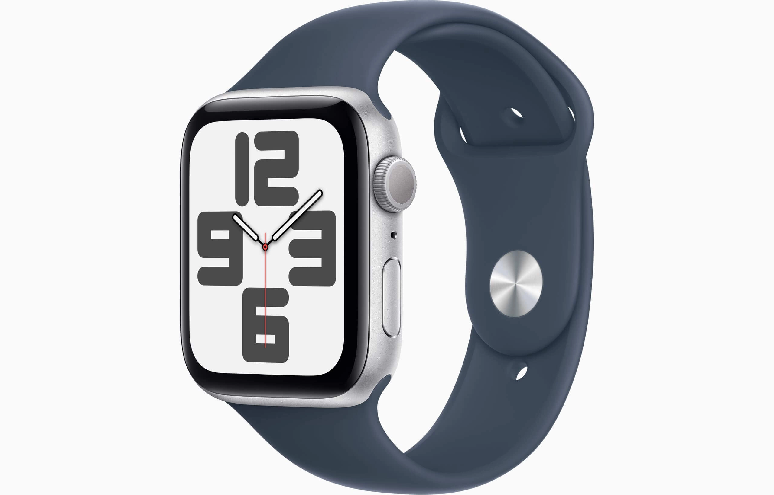 Apple Watch SE (2023) GPS 44mm ezüst alumíniumtok, viharkék sportszíj - S/M