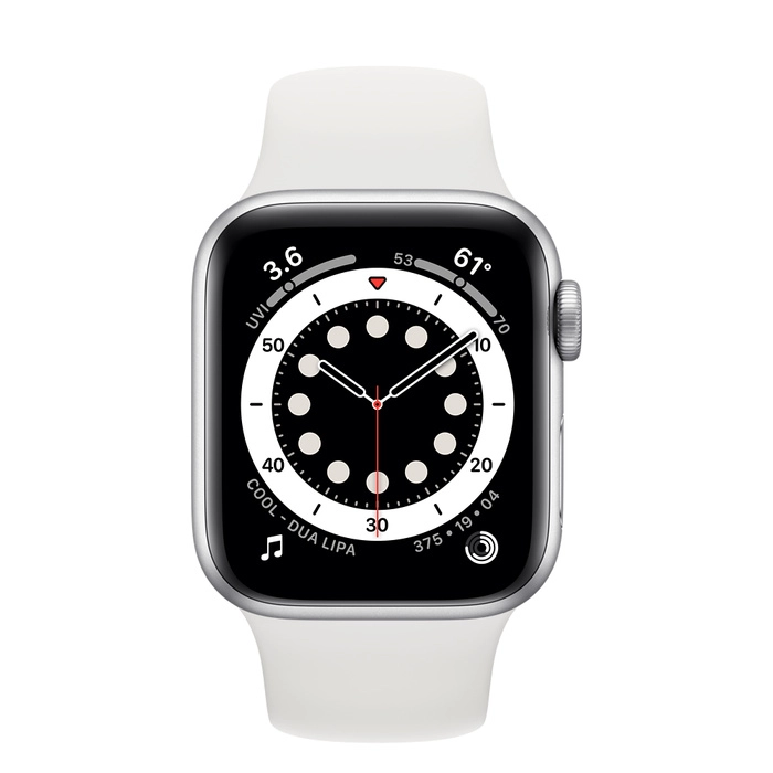 Apple Watch Series 6 GPS 40mm ezüstszínű alumíniumtok, fehér sportszíj