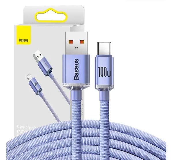 Baseus Crystal Shine USB / Type-C töltő- és adatkábel, 100W, 2m, ibolya